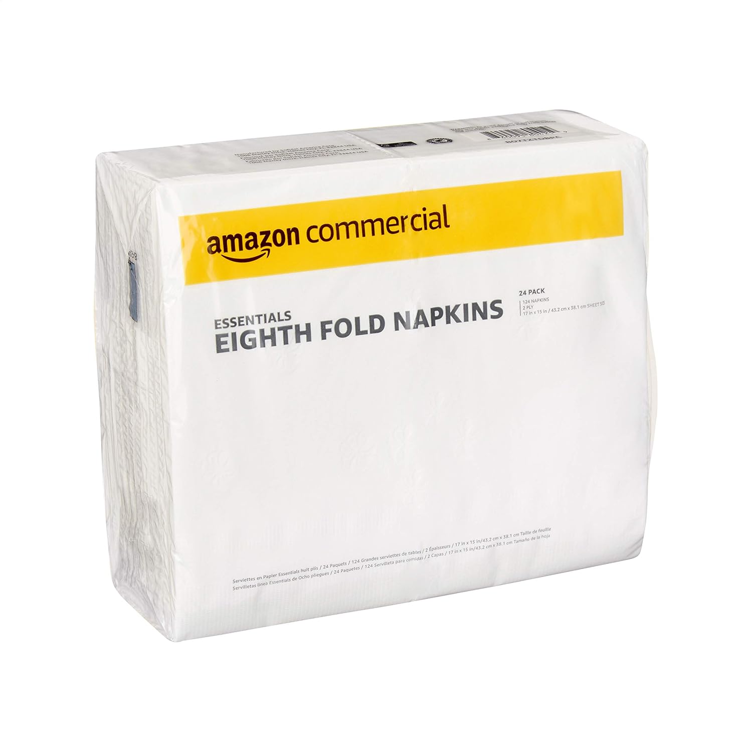AmazonCommercial 1-Ply White Essentials Eighth Fold Napkins|Bulk|Disposable Paper Napkins|Dinner Napkins|FSC Certified|124 Napkins per Pack (24 Packs)(17" x 15" Sheet)