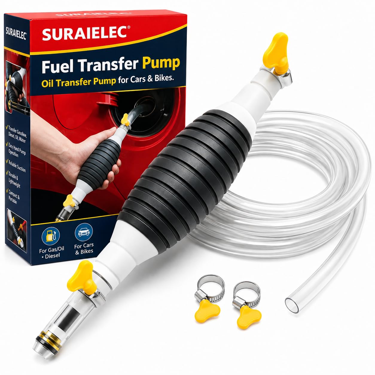 SURAIELEC Fuel Transfer Pump Kit Tank Sucker High Flow Oil Pump, Diesel Pump, Petrol Pump Kit, Hand Oil Transfer Pump for Cars & Bikes, Siphon Pump, Liquid Transfer Pump, Petrol Sucking Pipe-picture-21