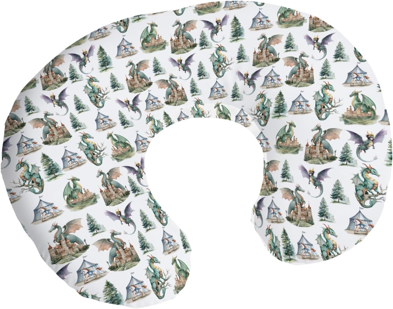 Fantasy Green Dragons Castles Nursing Pillow Covers Fairytale Dragons Trees Removable Nursing Cover for Breastfeeding Pillows Magical Animal Soft Pillows Slipcover for Boys Girls