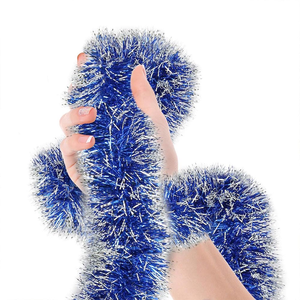 Odot 3Pcs Christmas Tinsel, 5M Xmas Shiny Tinsel Garland for Christmas Decorations, Xmas Tree, Wedding, Table Centerpiece, Fireplace, Stairs, Wreath, Doorway, New Year (Blue White,5m)