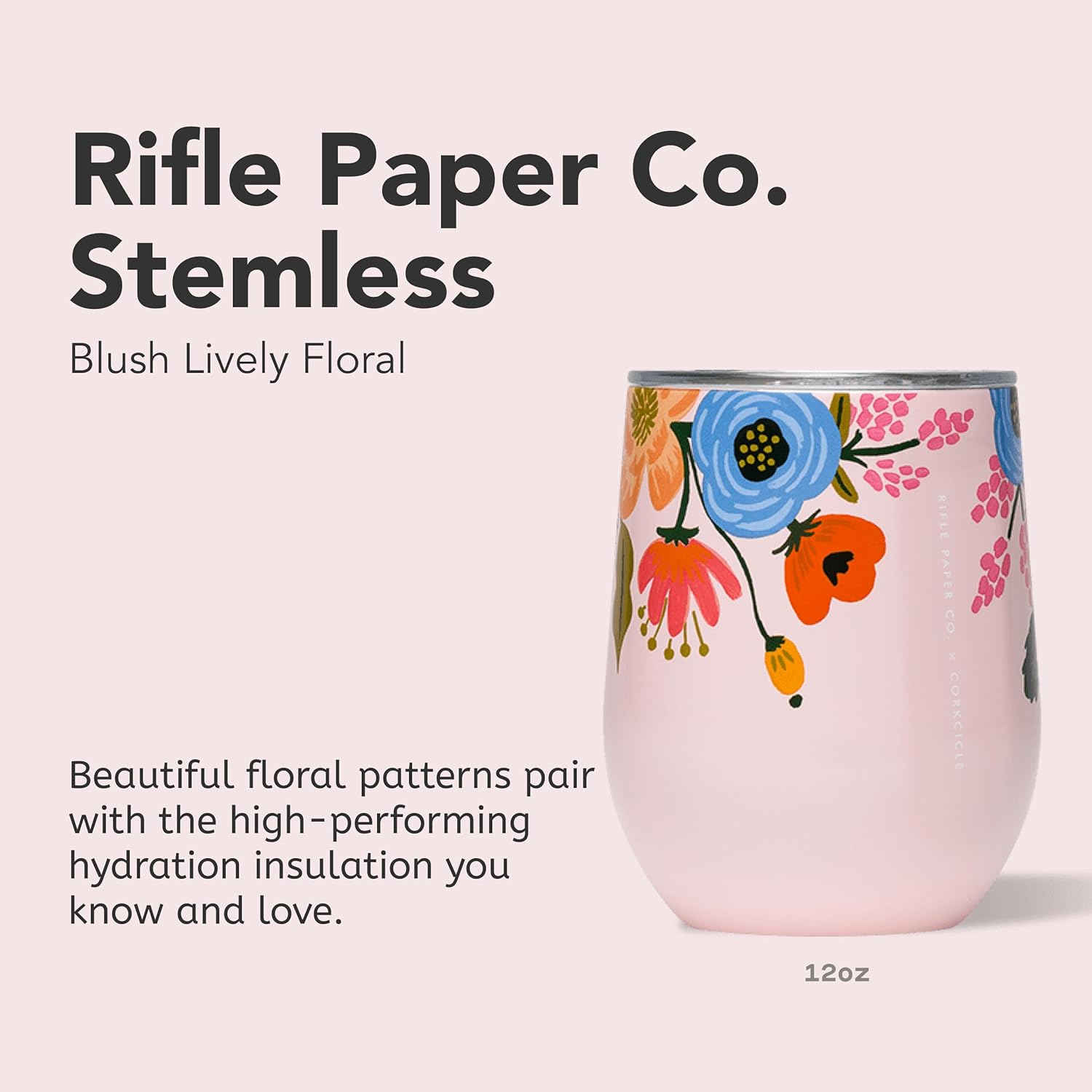 Corkcicle Stemless Insulated Wine Glass Tumbler - Keeps Beverages Cold 6 Hrs Hot 3 Hrs - Stainless Steel - Easy-Grip - Gift for Mom - Great for Mother's Day or Christmas - 12 oz - Blush Lively Floral - Image 2