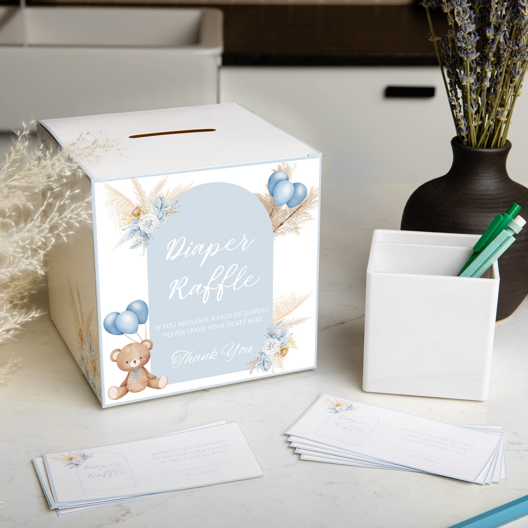 Juego de 50 tarjetas de lotería para baby shower con caja de lotería para pañales usadas para juegos de fiesta de bebé o decoraciones de moda para baby shower