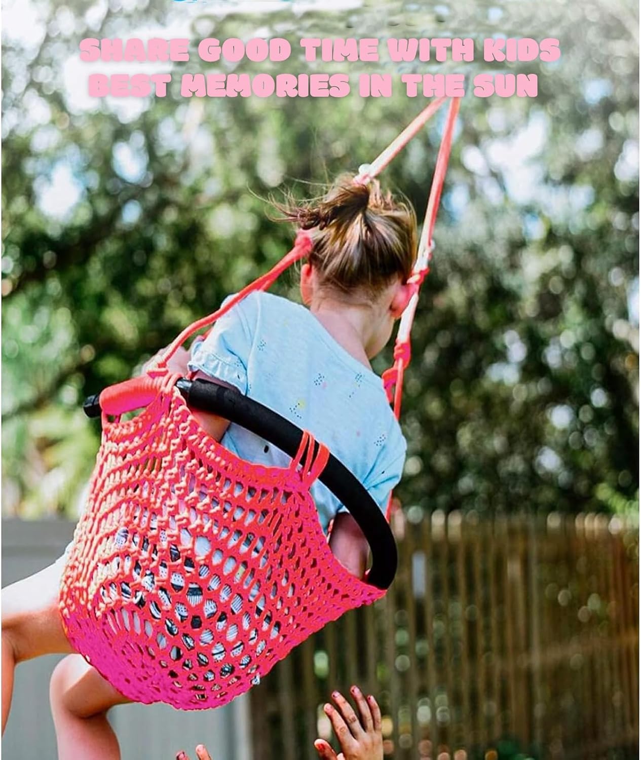 Hi-Na Tree Swing for Kids, Adjustable Toddler Rope Swing Seat with Snap Hooks and Straps, 440 lbs Capacity, Swingset Accessories for Indoor Porch Doorway Outdoor Playground Backyard (Pink)