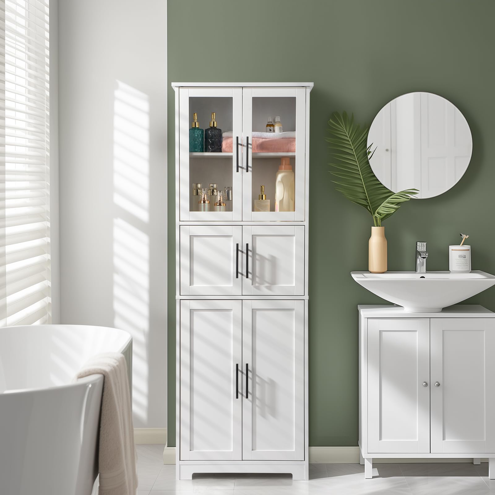 LEADZM Credenza da cucina alta, mobile per riporre oggetti, armadio, ampio spazio con 4 ante, due cassetti per soggiorno, camera da letto, ufficio, 60 x 30 x 170 cm (6 porte)