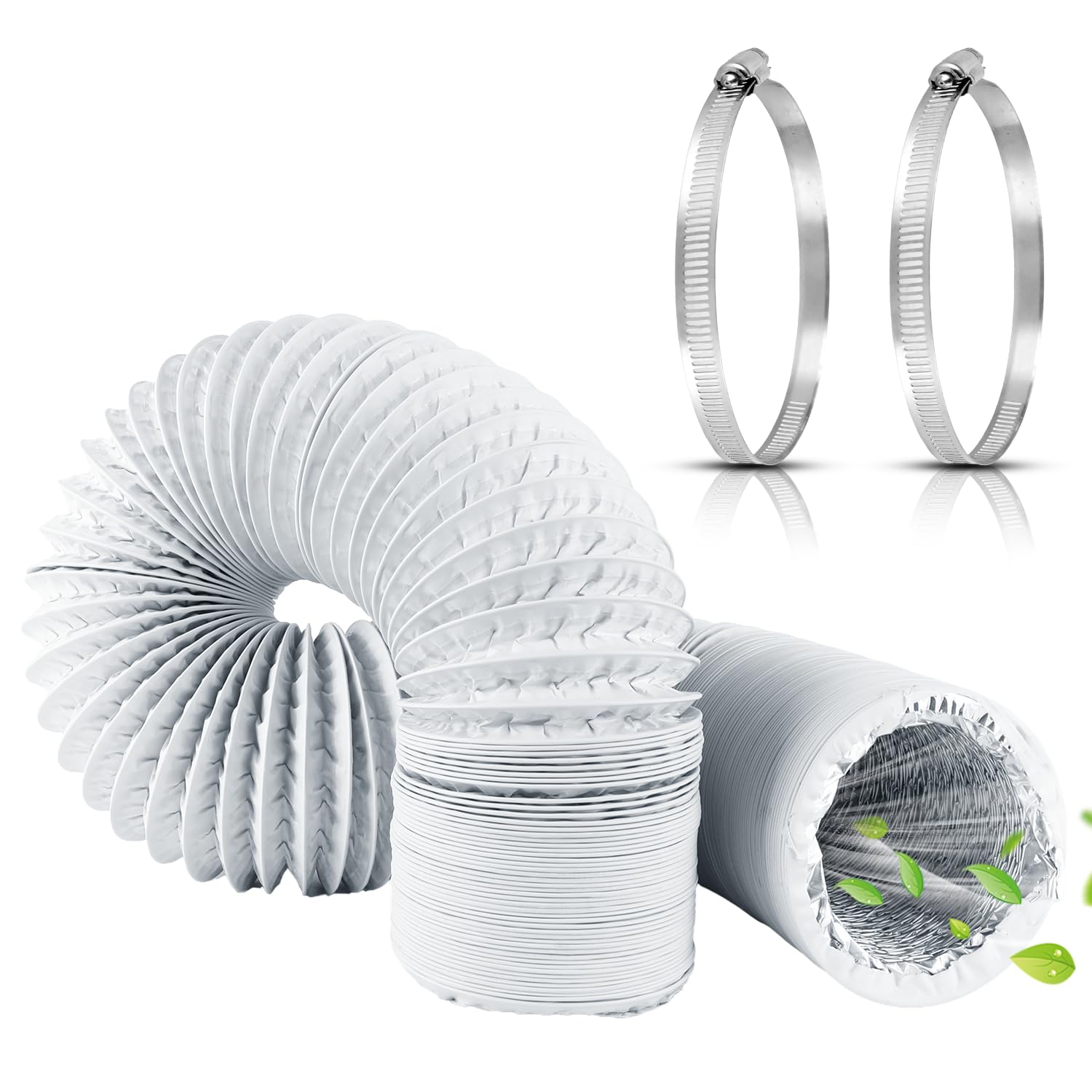 Wąż powietrza wylotowego 100 mm, aluminiowa rura elastyczna o długości 5 m, biały, PCW, rura aluminiowa, wąż wentylacyjny, wąż wentylacyjny z 2 oponami stalowymi, wąż klimatyzacji, wąż powietrza