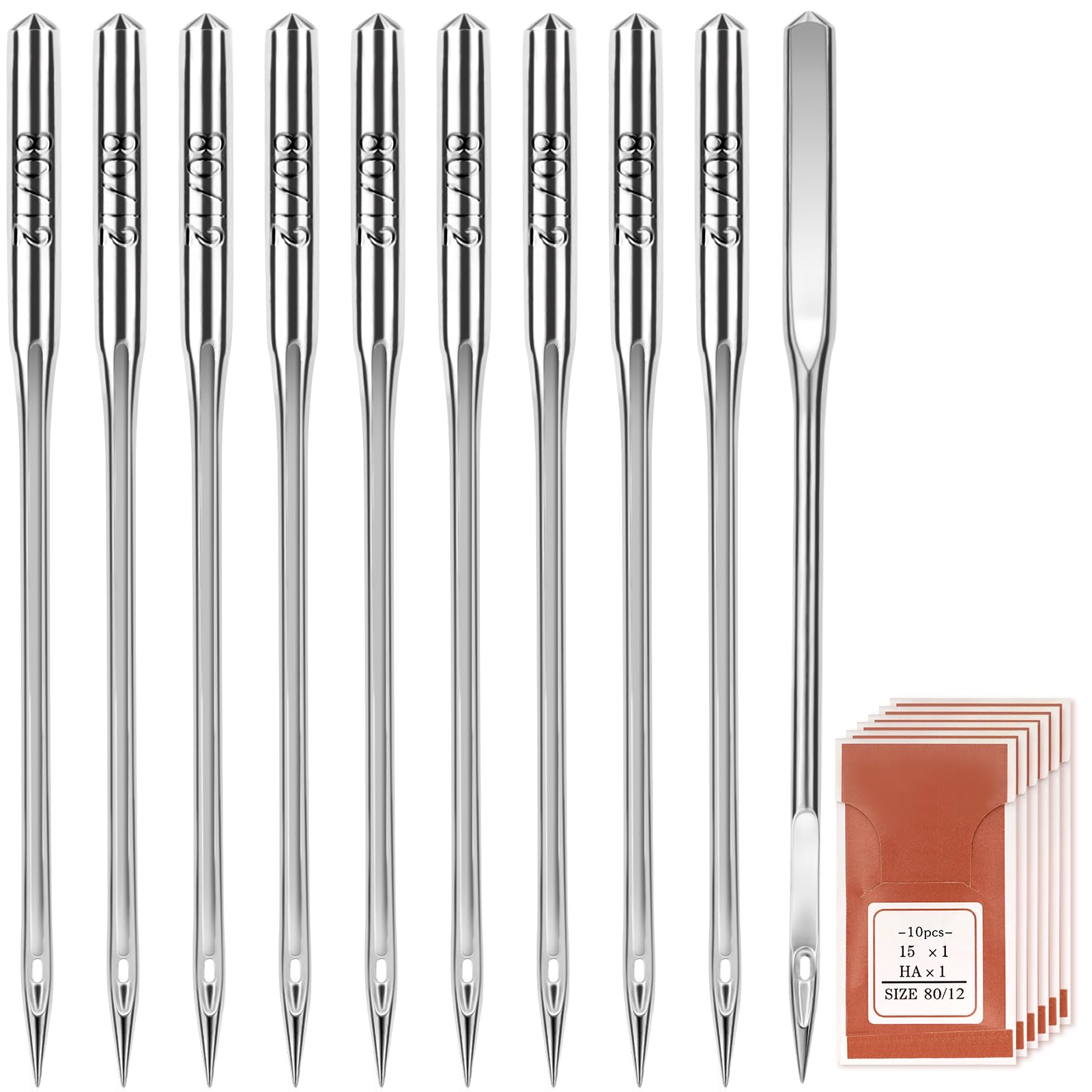 60 PCS Sewing Machine Needles, 80/12 Universal Sewing Machine Needles, Suitable for Singer, Brother, Janome Sewing Machines, Sizes 65/9, 75/11, 80/12, 90/14, 100/16, 110/18