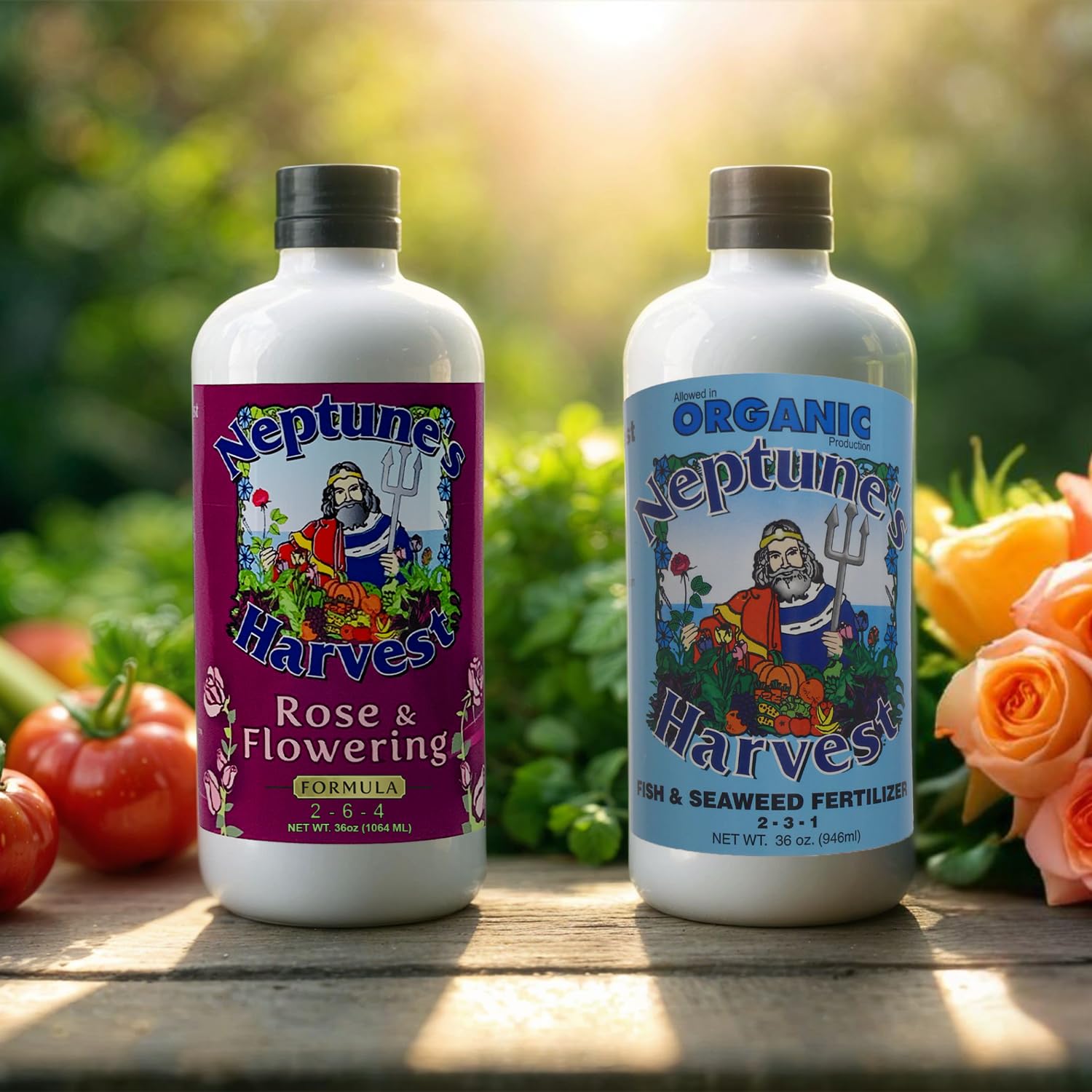 Neptune's Harvest Organic Plant Fertilizer | Liquid Fertilizer for Lawn, Garden & Houseplant | Rich in Essential Nutrients | Rose & Flowering 2-4-2 (Quart) + Fish & Seaweed Plant Food 2-6-4 (Quart)