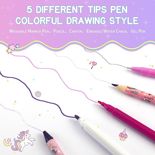 Miniatura 2 de Juego de 73 marcadores perfumados de frutas con estuche de unicornio con purpurina, suministros de arte para niños de 4 a 6 a 8 años, regalos