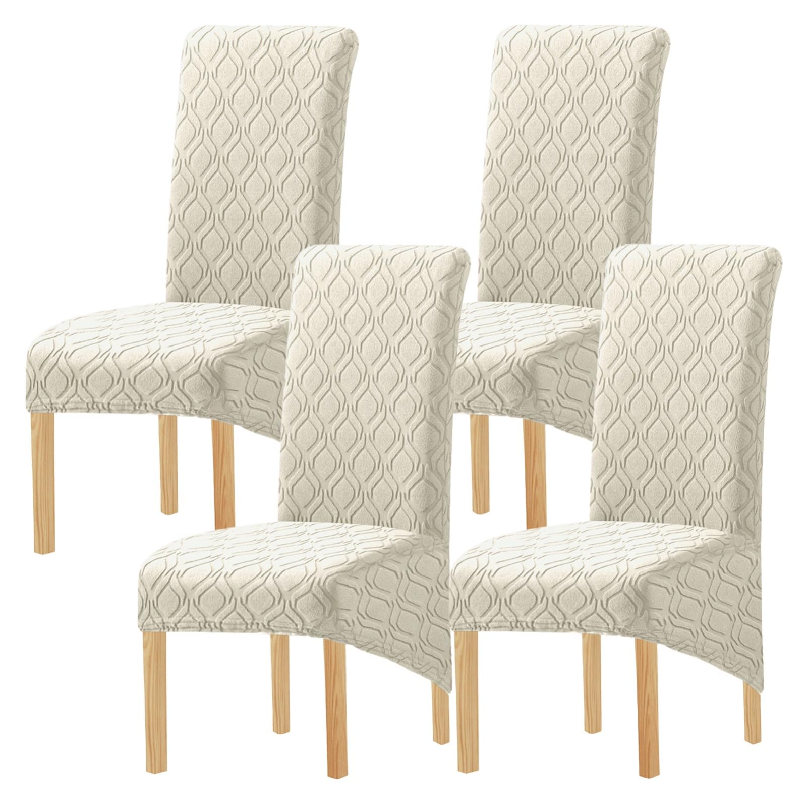 Stuhlhussen für Esszimmerstühle 2/4/6er-Set,Dehnbar Abnehmbarer und Waschbarer Esszimmer Stuhlhussen mit Hoher Rückenlehne,für Küche und Wohnzimmer(Beige Yellow,4Pcs)