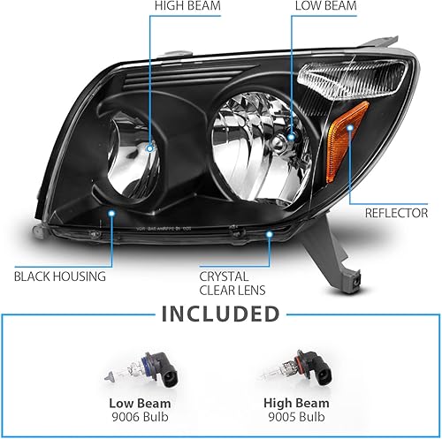 Miniatura 4 de AmeriLite Par de faros delanteros de repuesto negros para Toyota 4 Runner Sport SUV 03-05 - lado del pasajero y del conductor