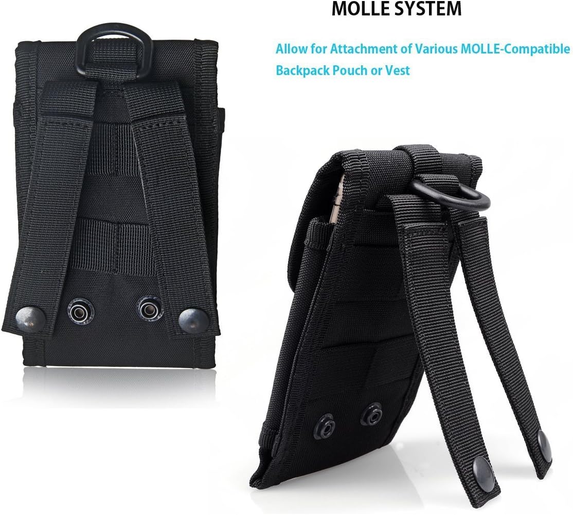 GALAXY S5 , S6 , S6 EDGE , S7 , S8 , S9 , Pouch Holster Case Rugged vertical nylon molle belt loop clip Fits SAMSUNG GALAXY S5 / S6 / S6 EDGE / S7 / S8 /S9 with Lifeproof Waterproof cover case - Black