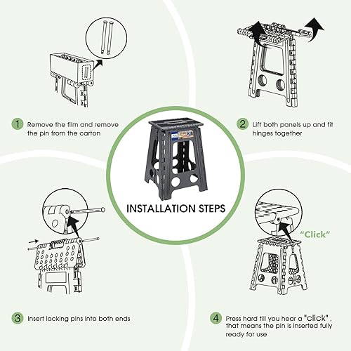 Miniatura 179 de Acko. Taburete plegable de 13 pulgadas de alto, resistente, para niños y adultos, cocina, jardín, baño, taburete con escalón. Blanco,Negro