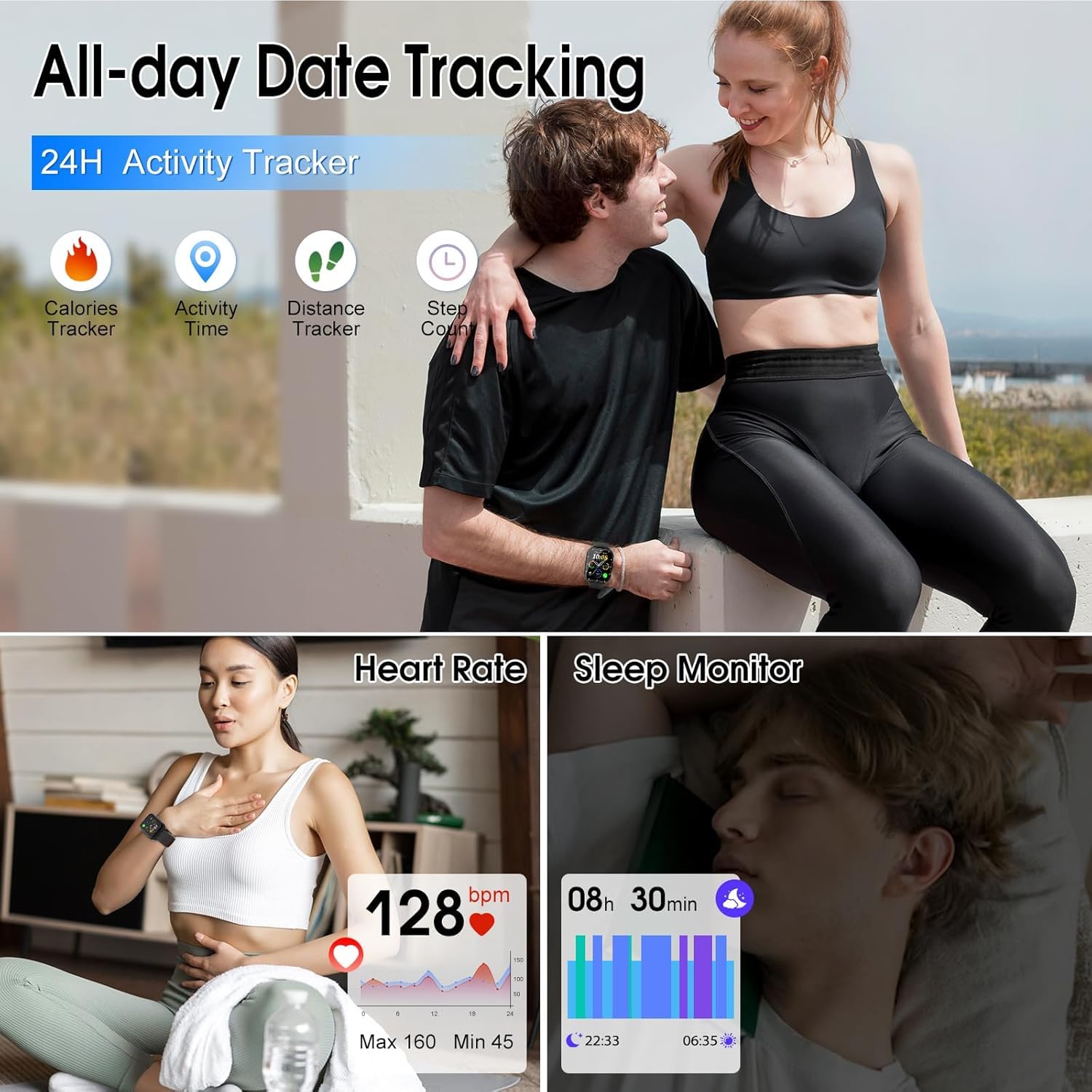 Smart Watch for Men Women, 1.85" Smartwatch Answer/Make Calls, Fitness Watch with Heart Rate/Sleep Monitor/Step Counter, 110+ Sport Modes, IP68 Waterproof Activity Fitness Trackers for Android iOS