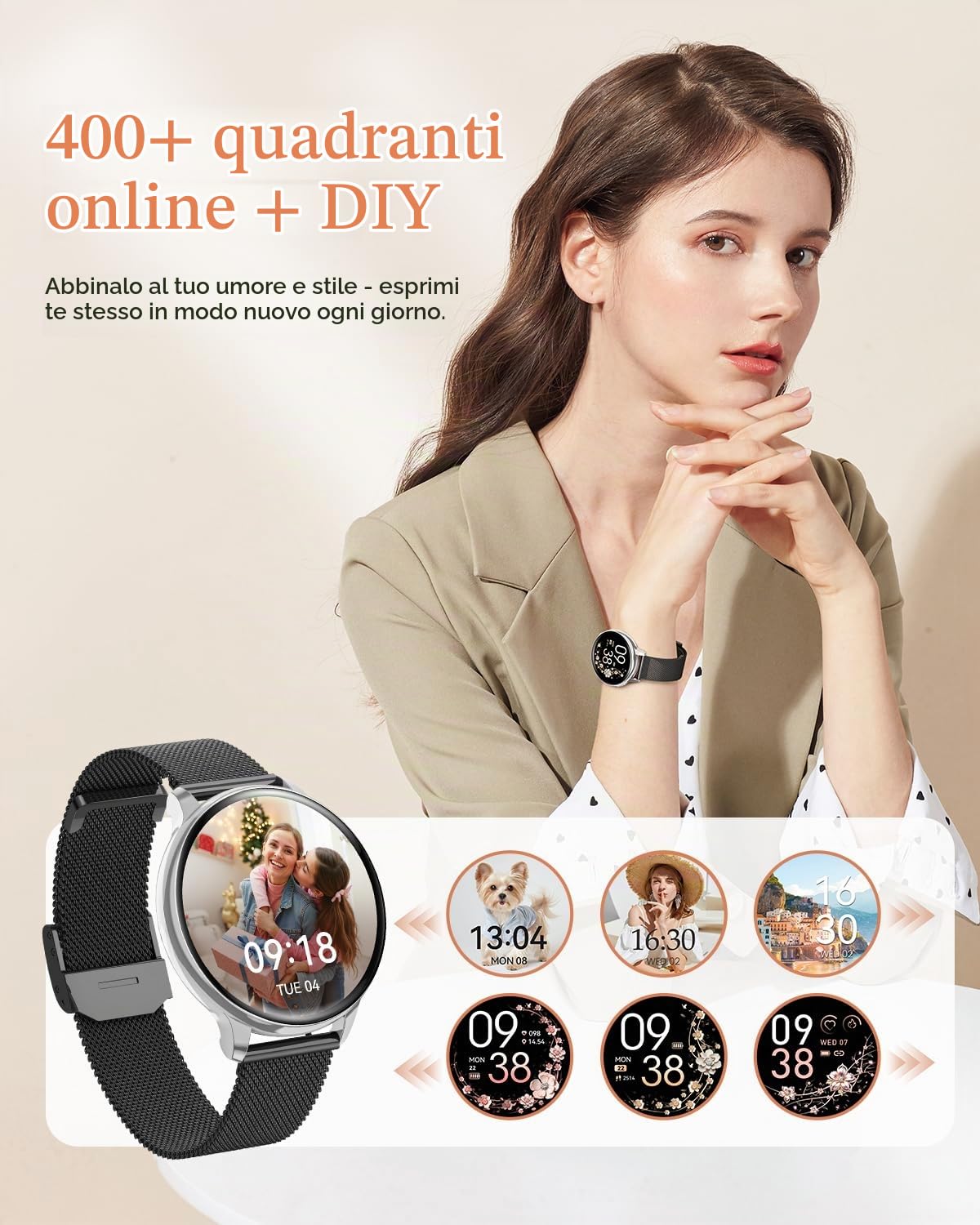 Smartwatch Donna, 1,27” HD Orologio Smartwatch con Chiamate, Fisiologia Femminile, 120+ Sport, 24H Cardiofrequenzimetro SpO2, Sonno, Passi, IP68 Smart Watch Fitness Android iOS Nero Argento