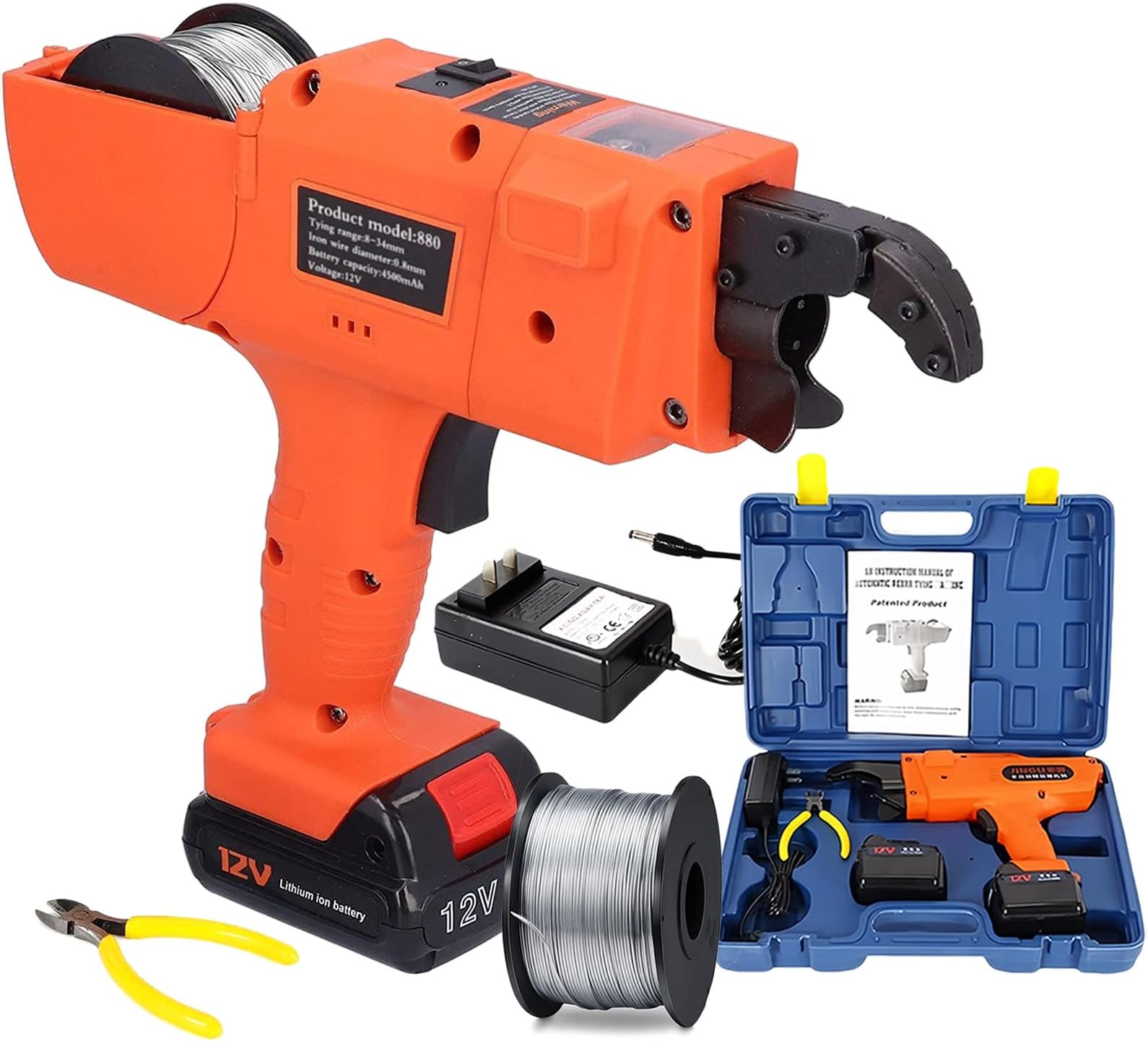 Automatic Rebar Tying Machine with Battery and Charger, Electric Tool for Construction Reinforcement, Efficient Tying Solution