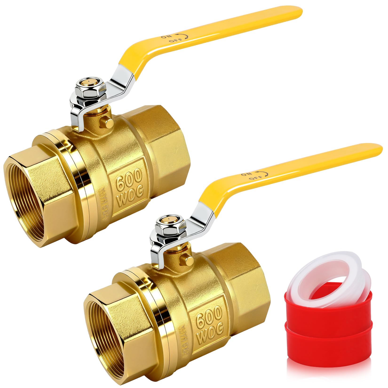 2 Pack 2inch Heavy Duty Full Port Brass Ball Valve Female Thread NPT Connector, Brass Plumbing Fitting, 2'' Metal Plumbing Shut Off Control Valve Connector Fitting 600WOG (Water, Oil and Gas)