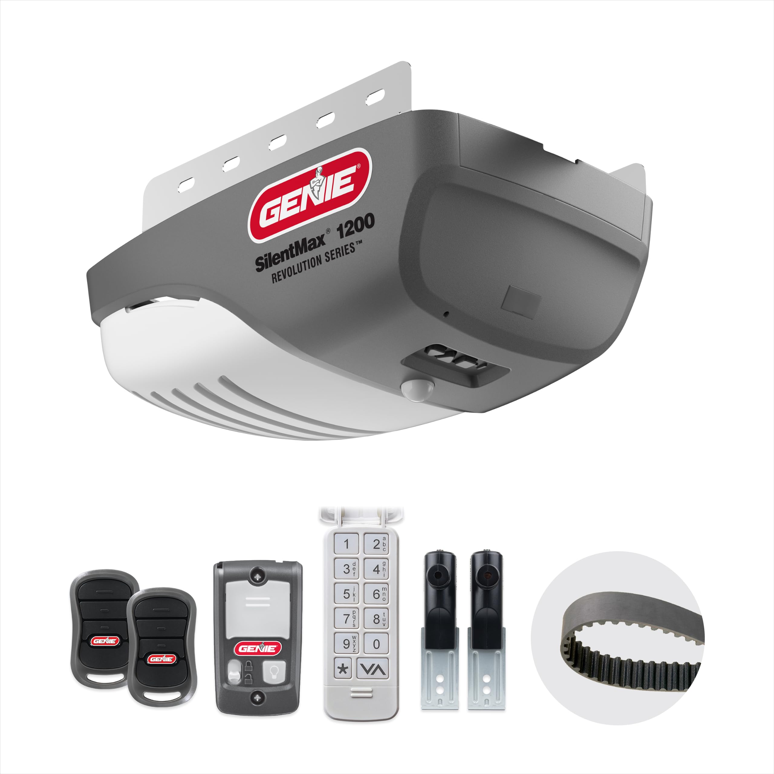 Genie SilentMax 1200 Model 4042-TKH Garage Door Opener with Motion Detection Lighting, Ultra-Quiet Steel-Reinforced Belt Drive, 140V DC Motor, 3/4 + HPc 140V Belt Drive, Gray