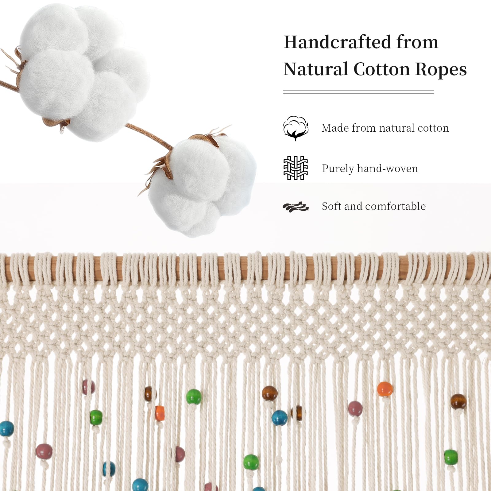 Rideau de porte en perles macramé pour porte et fenêtre, fonctionnel et décoratif, adapté à différents espaces de vie