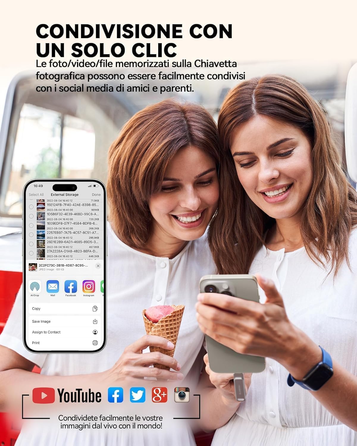 MFi Certificazione 128GB Chiavetta USB per iPhone, MFi Certified, Chiavetta USB 3-in-1 Lightning e Type-C con adattatore USB 3.0 Memoria esterna per iPhone, telefono, Android, PC/Pad
