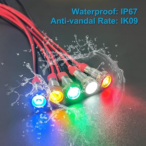 Miniatura 4 de 5pcs 12V-24V ahorro de energía LED luz indicadora agujero de montaje 0.315 in (13") 20mA impermeable ancho cabeza plana lámpara piloto tablero