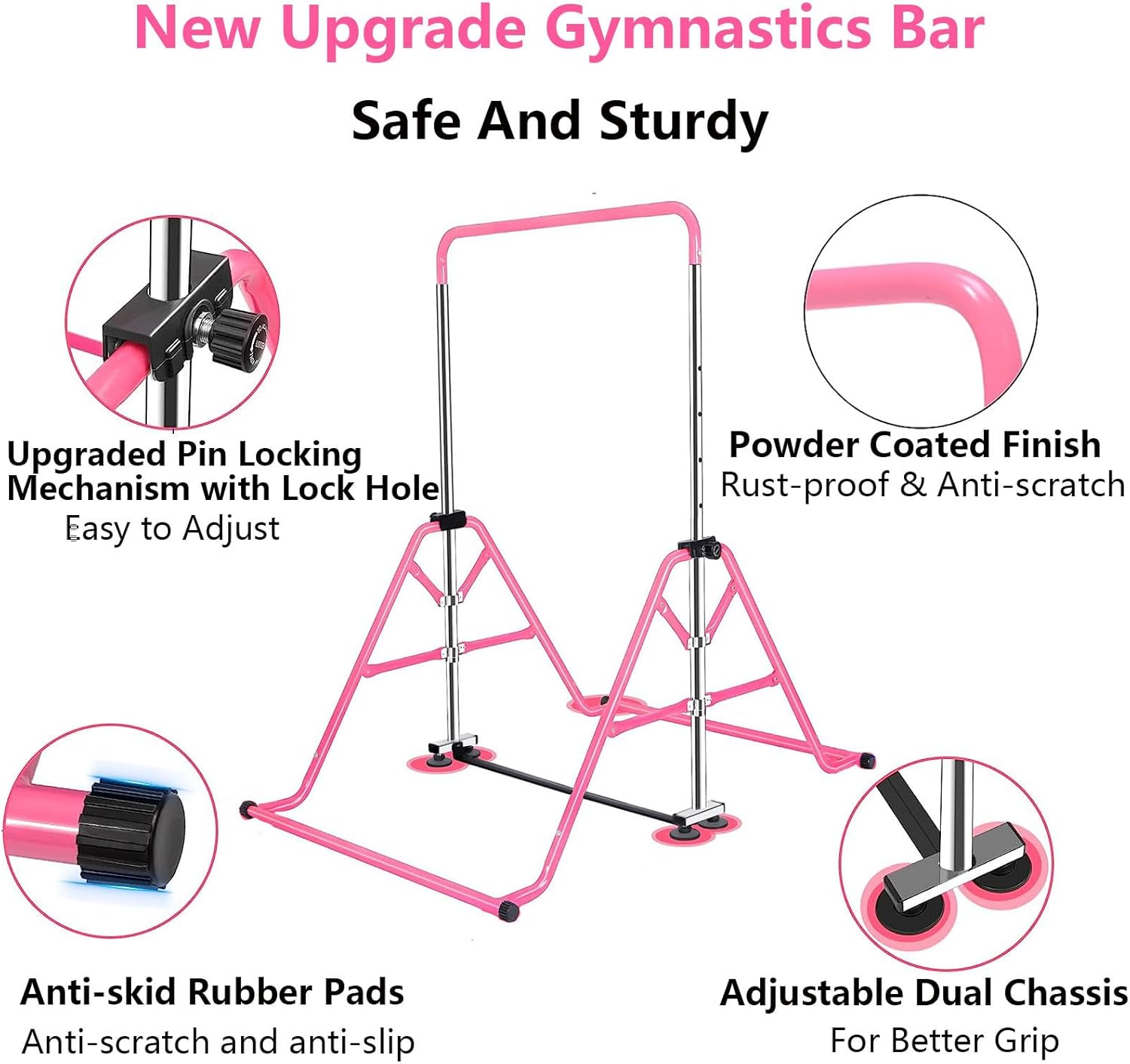 Gymnastics Horizontal Bar, Junior Training Kip Bar Gymnastics Equipment for Home, Adjustable Telescopic Height Folding Horizontal Bar with Gymnastic Rings for 3-12 Years Old Kids