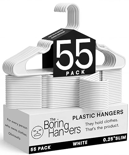 White Plastic Hangers 55 Pack - 10 lb Heavy Duty