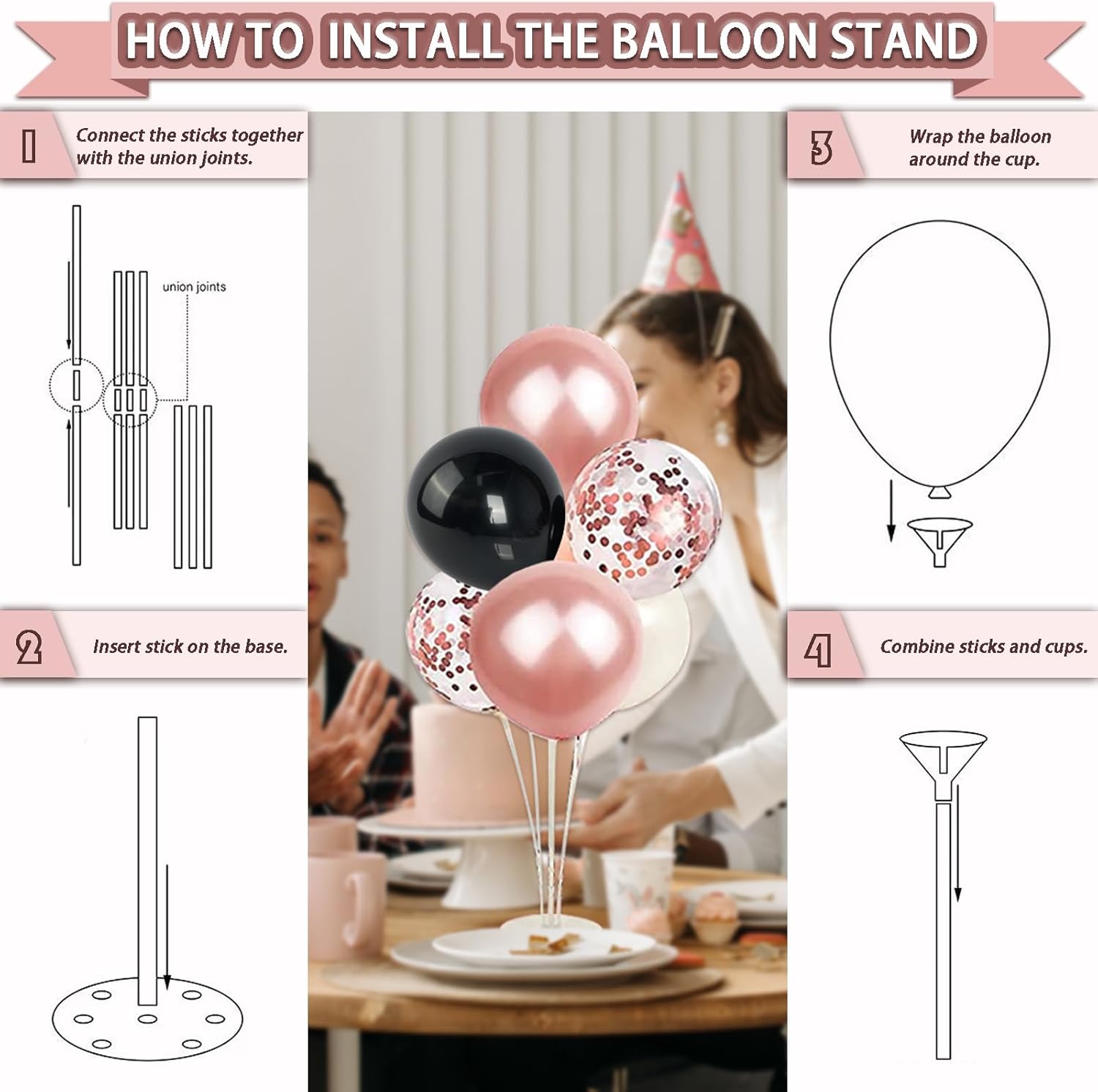 295 Pcs Black And Rose Gold Birthday Decorations, Birthday Decorations for Women or Girl Kit- Disposable Dinnerware Set with 25 Guest, Balloons, Sash, Tiara, Banner, Paper Pom Poms