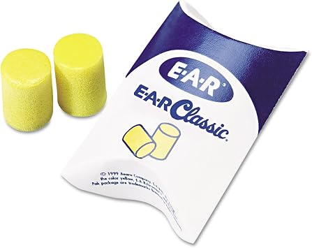 E-A-R 3M 3101001 Ear Classic Earplugs, Pillow Paks, Uncorded, PVC Foam, Yellow, 200 Pairs