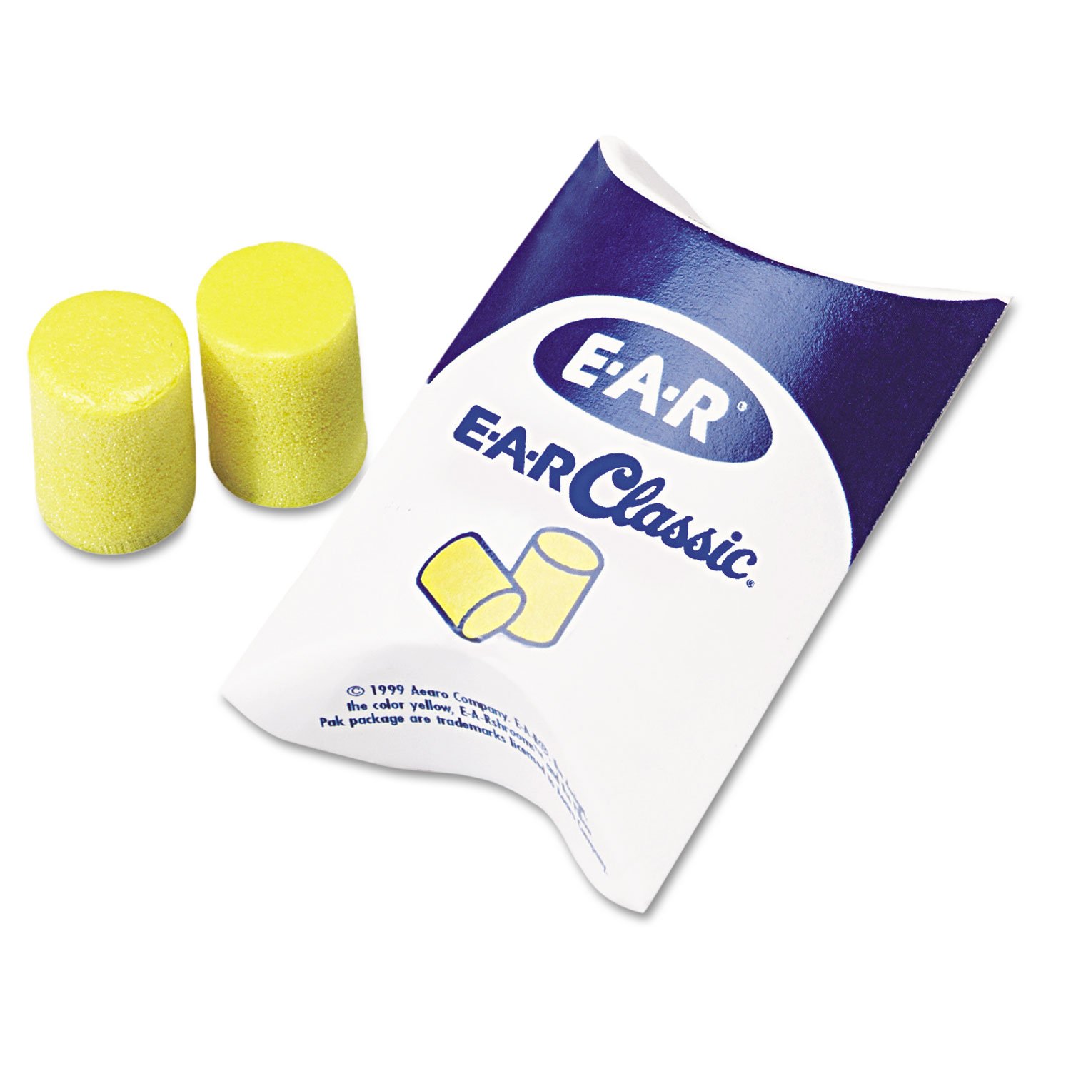 3M 310-1001 E-A-R Classic Cordless Foam Earplugs in Pillow Pack, 200 Pairs Per Box, Plastic, 1" x 1" x 1" Yellow