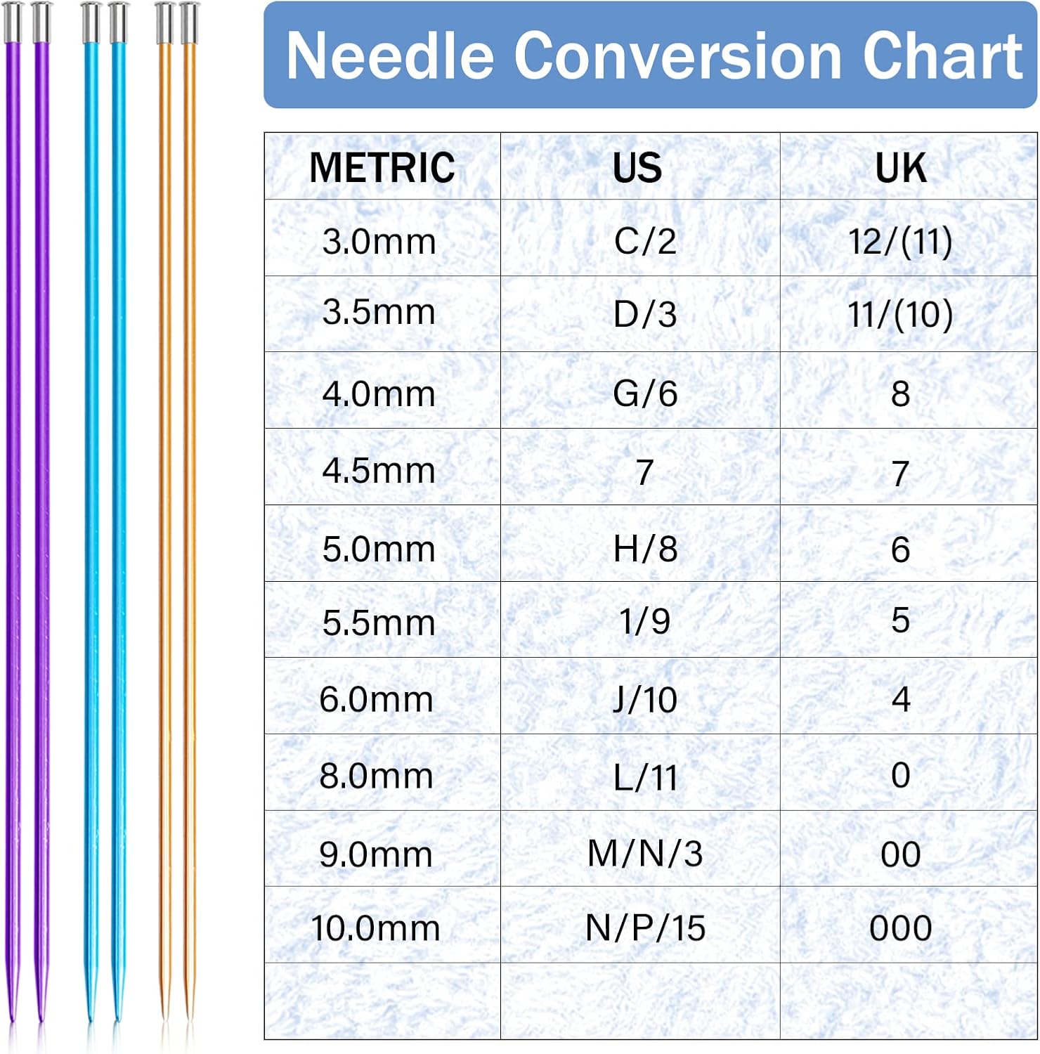 TCHRULES 64pcs Knitting Needle Set 20pcs Aluminum Knitting Needles Set Colored Straight Single Pointed Knitting Needles Size 3-10mm 13.7inch for Handmade DIY Knitting with Knitting Accessories