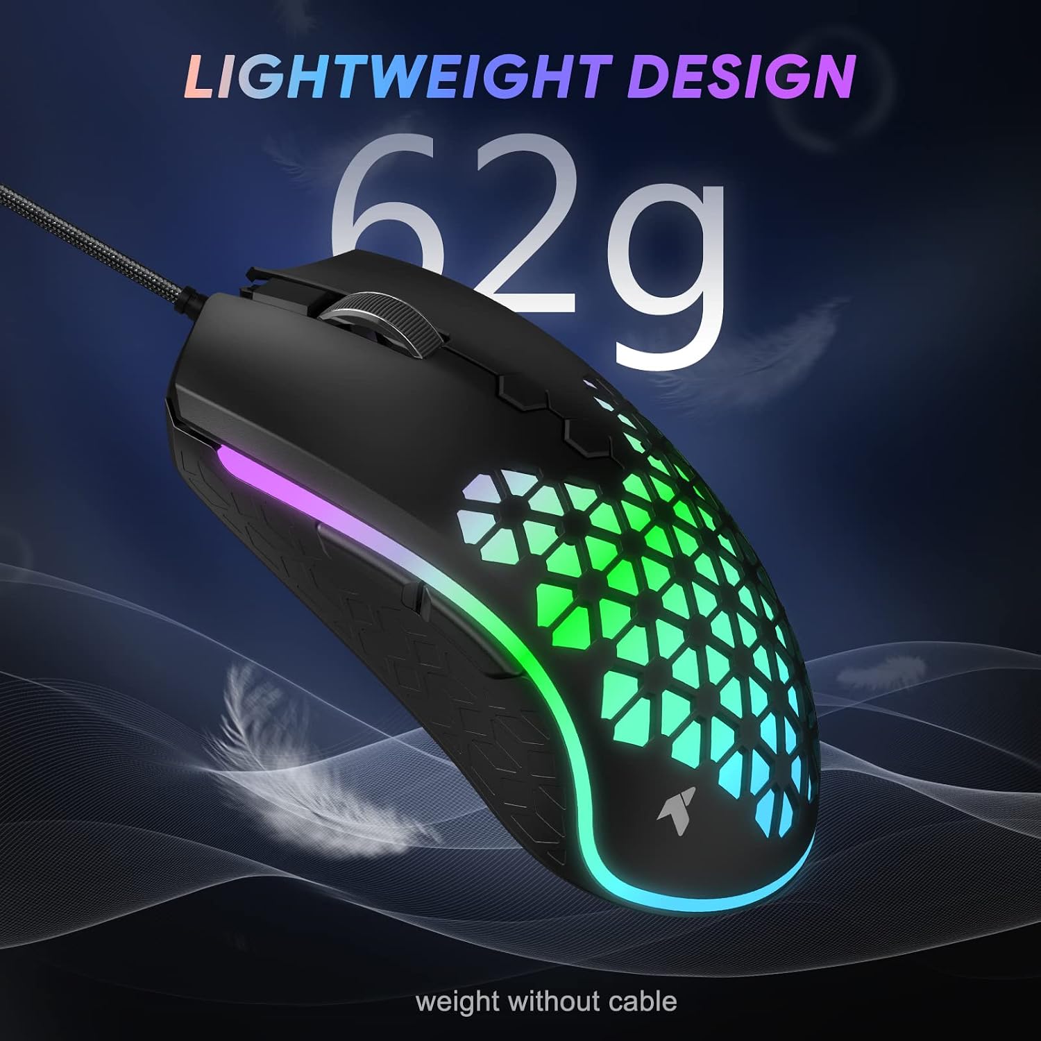 TECURS Wired Gaming Mouse 12000 DPI Programmable Mouse, USB Optical PC Gaming Mice, Ultra-Lightweight RGB Mouse, Honeycomb Shell Design, Computer Game Hardware, Black