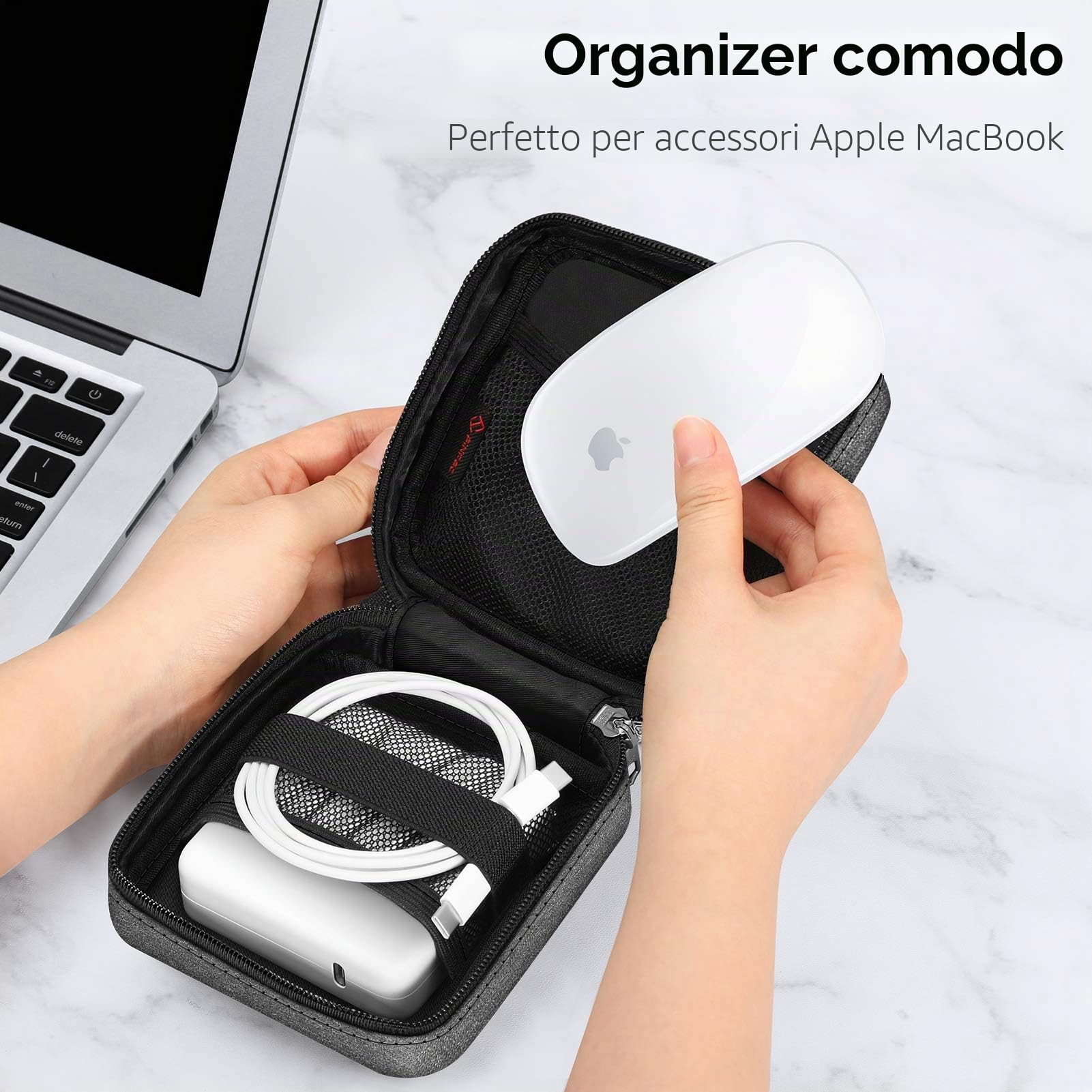 FINPAC Custodia per Caricatore di MacBook Air/Pro, Portatile ElettronicaPortaoggetti Borsa Cover per MacBook Charger/Magic Mouse/Cavo, Organizer da Viaggi, Lavoro,