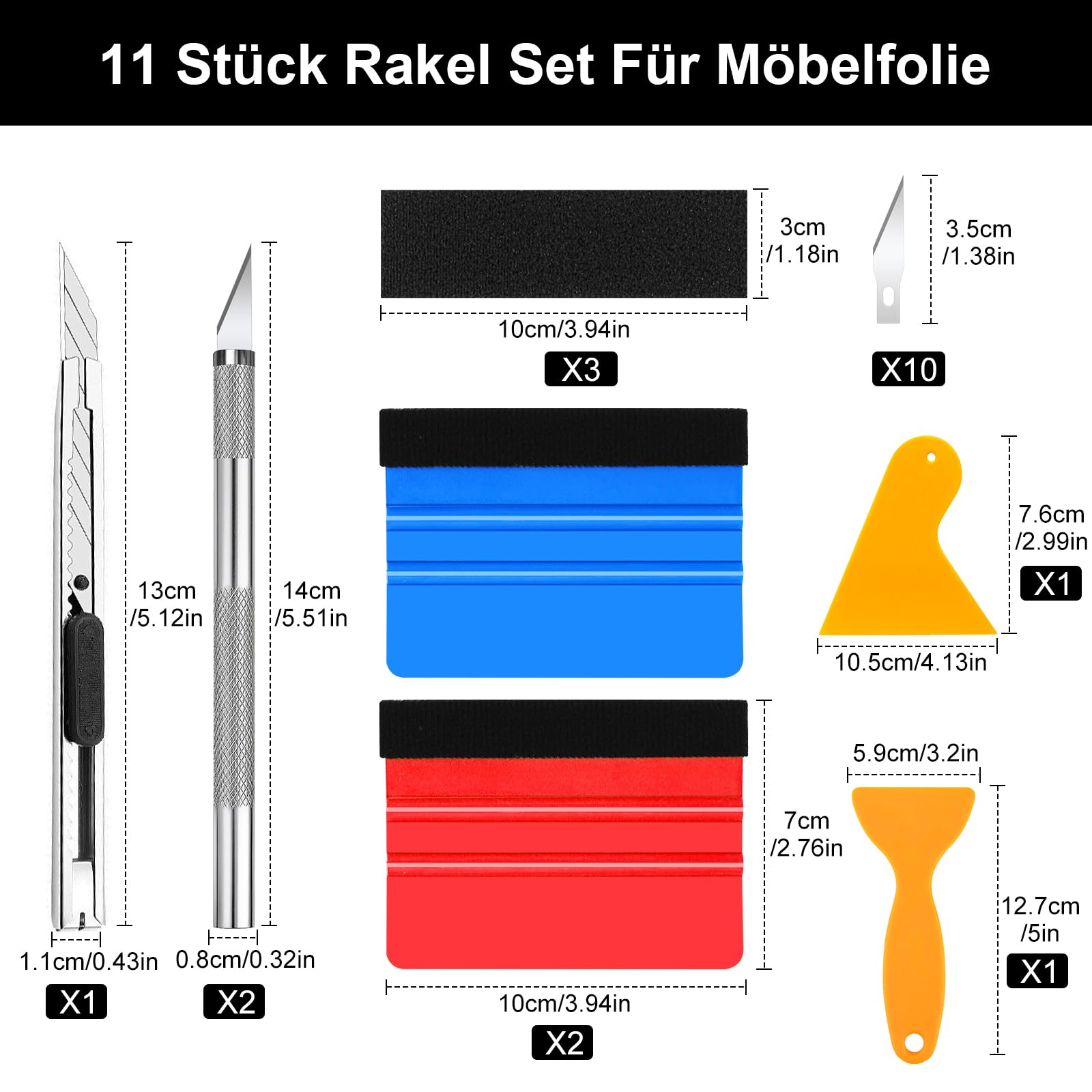 Hengxinchen 19 Stuks Folieringsgereedschapsset - Complete Rakelset Met Vilten Schrapers En Mesjes