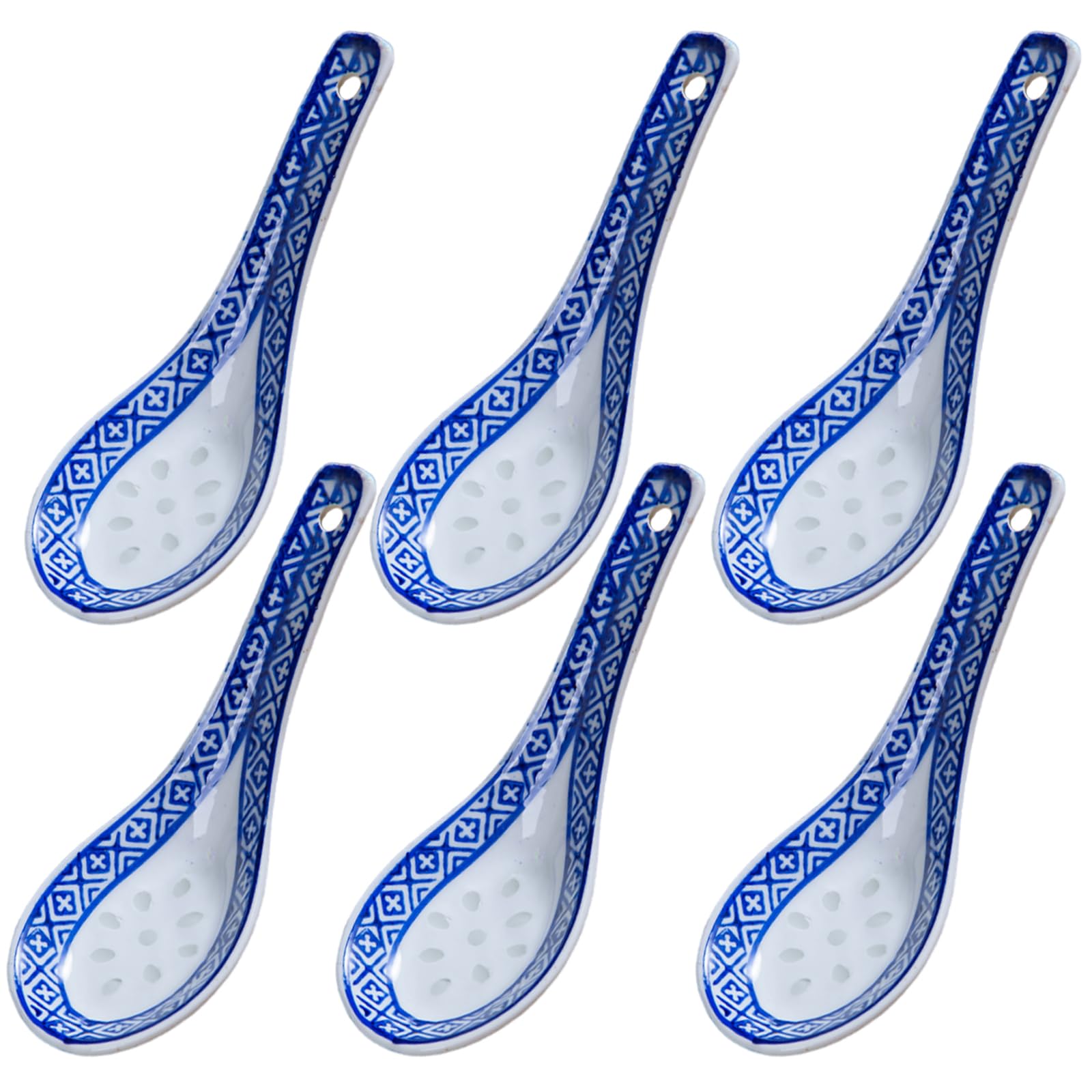 INHEMING 6 pcs Ceramic Asian Soup Spoons, Porcelain Chinese Japanese Spoons,Ceramics Rice Spoons,or Soup, Dumpling, Wonton, Cereal