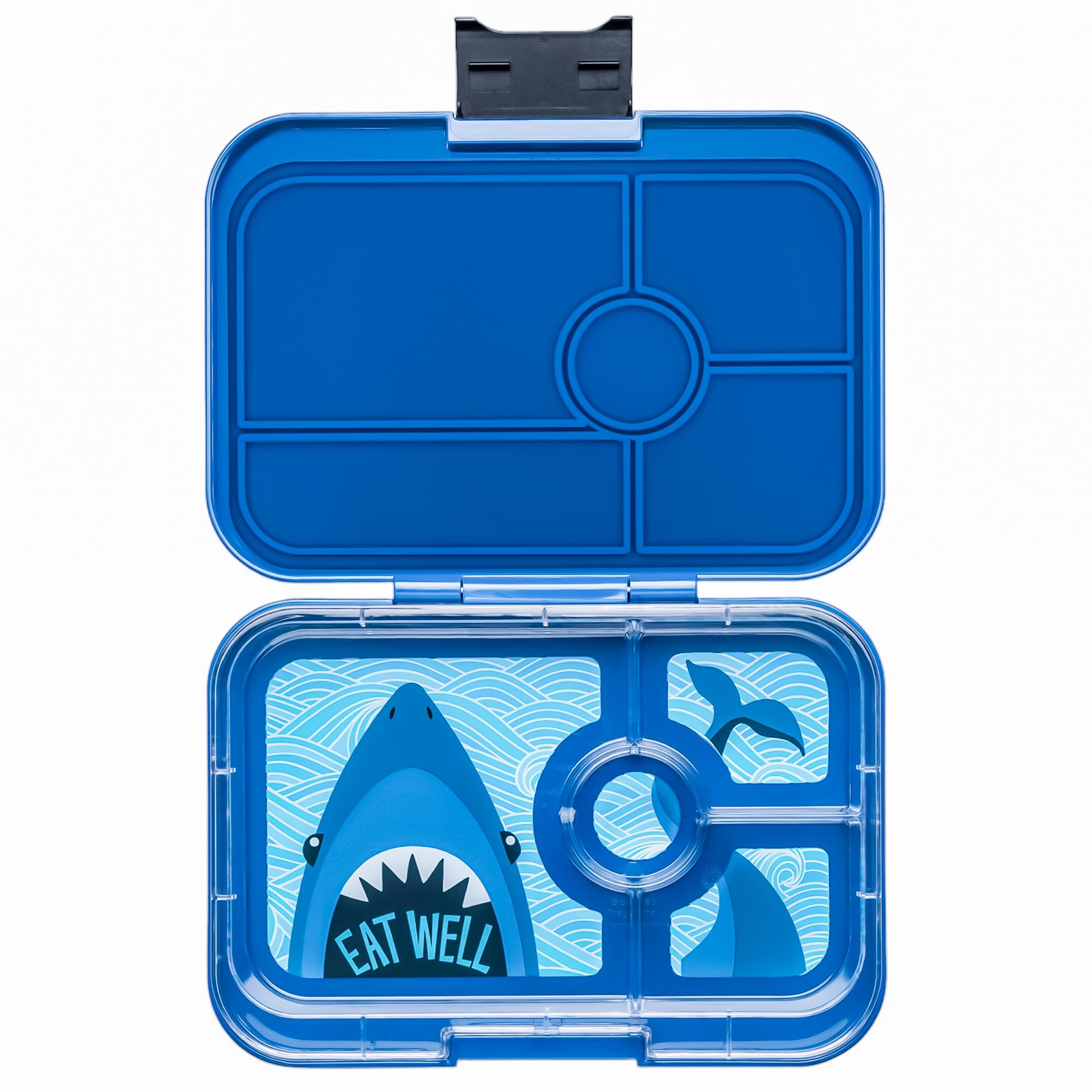 Tapas Leakproof Bento Lunch Box Container (Monte Carlo Blue with Shark Tray) 4 Compartment Sandwich Friendly Tray. Pack Sandwiches, Wraps, Bagels and more.