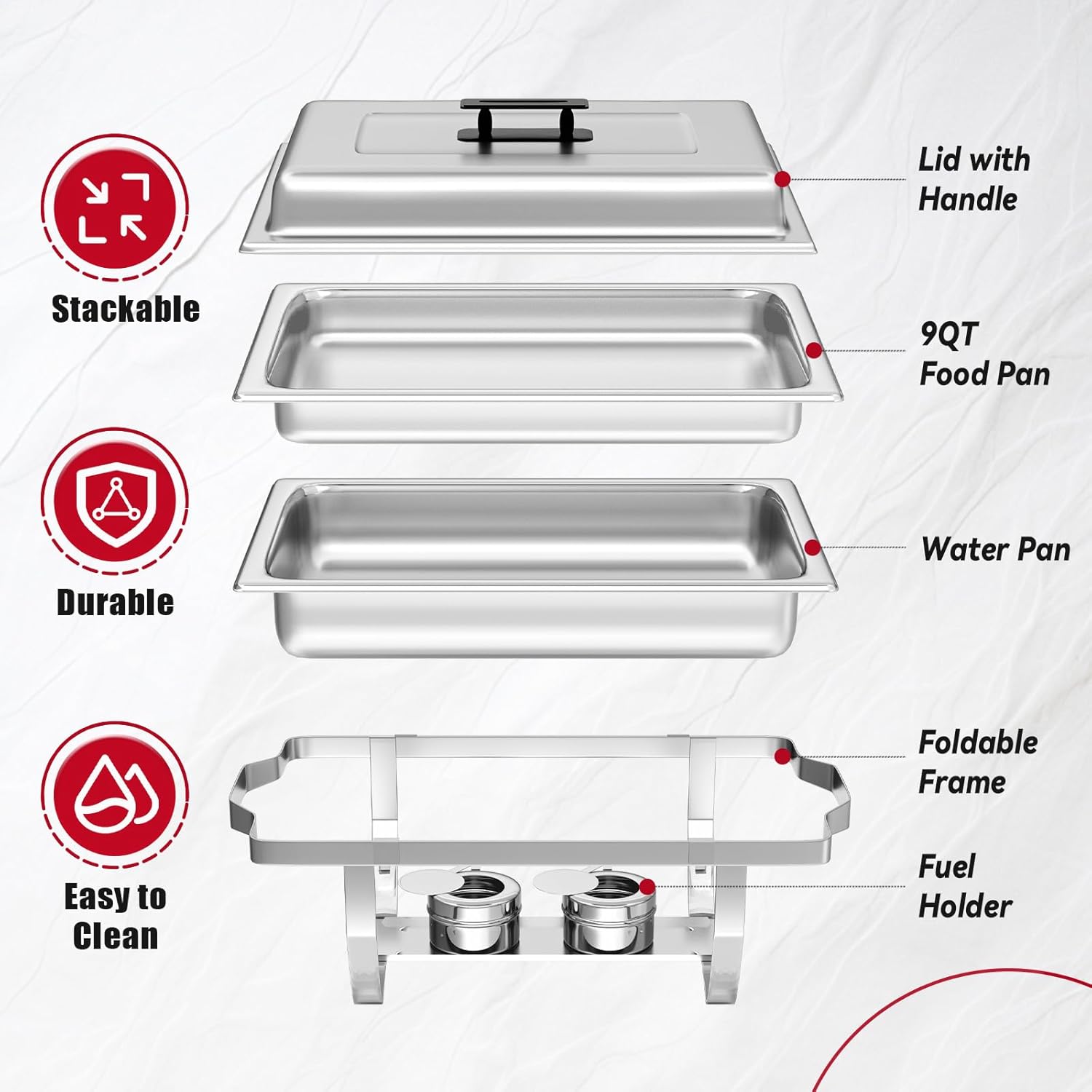 IMACONE 4 Pack Chafing Dish Buffet Set, 8QT Stainless Steel Rectangular Chafers and Buffet Warmer Sets 7 Pans Rolled-Edge Design for Catering Event Party Holiday