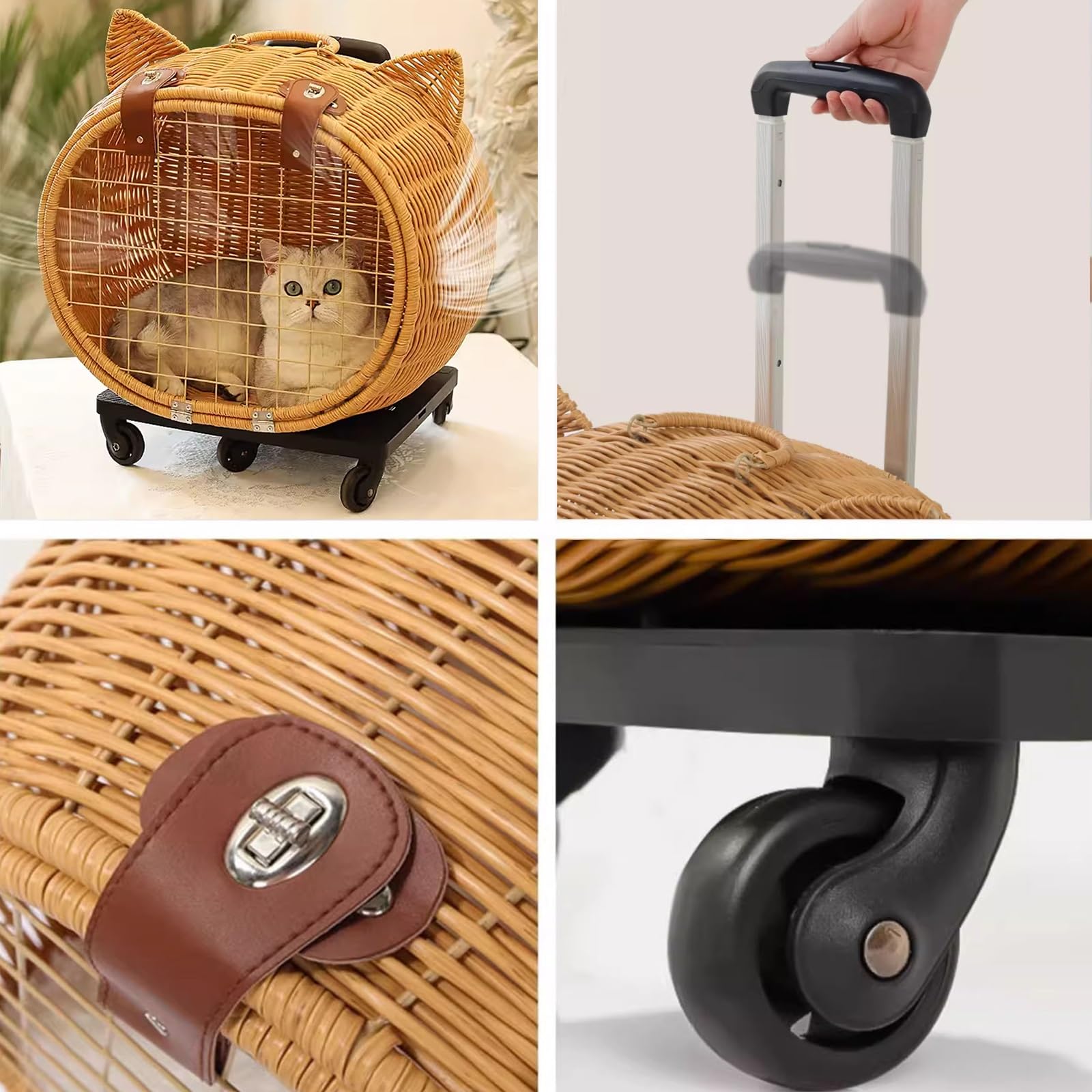 Maleta con Ruedas para Perros y Gatos, Bolsa de Viaje Portátil con Varilla Telescópica, Diseño Súper Ventilado, para Gatos y Perros Pequeños