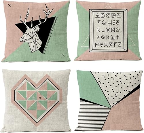 Miniatura 10 de Juego de 4 fundas de almohada geométricas negras de 20 x 20 pulgadas, fundas de almohada geométricas a cuadros, fundas de almohada decorativas para