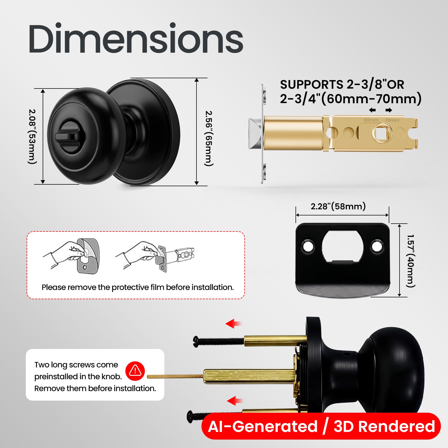 Matte Black Door Knobs with Lock - 6 Pack -2