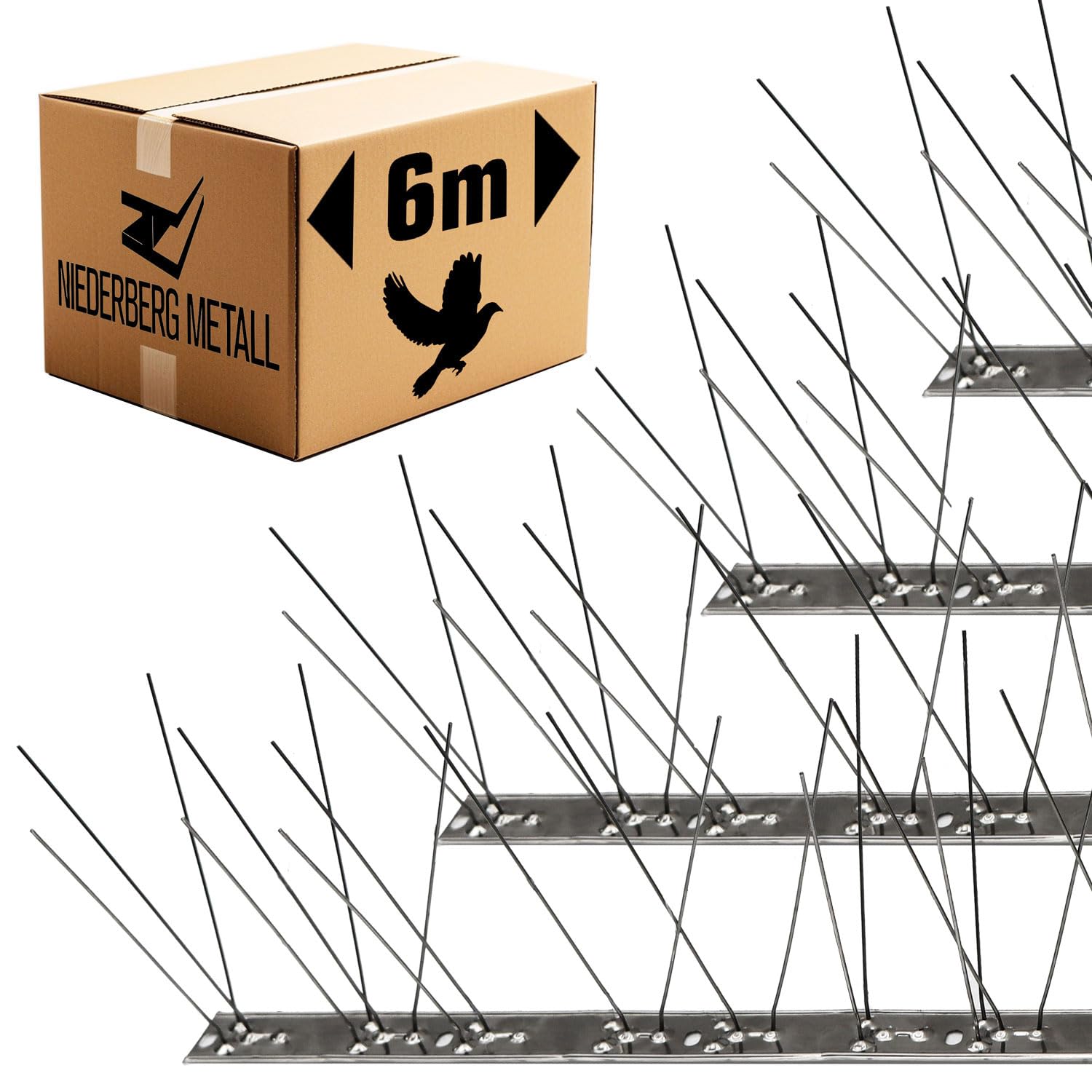 Niederberg Metall Pigeon Spikes, 6 Metre Stainless Steel Bird Spikes for Pigeons with 216 Spines