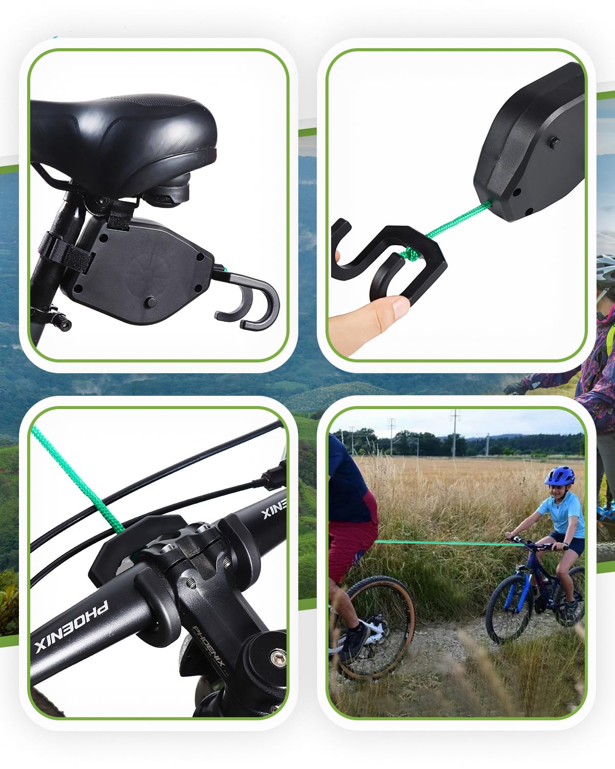 Corda di traino per bicicletta per bambini, retrattile da 2,5 m, per genitori, bambini, fune di trazione, portata 500 lbs per e-bike, mountain bike