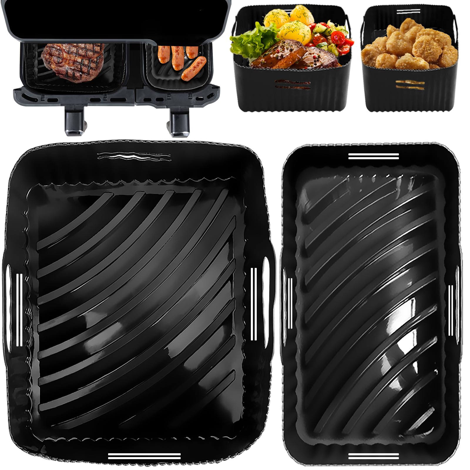 YINGRACE Molde Silicona Freidora de Aire para Cecotec Cecofry DuoSize 9 L 5,5/3,5 L, Moulinex EZ9018 5,2/3,1 L, Reutilizable Accesorios Freidora sin Aceite en lugar de Papel de Horno