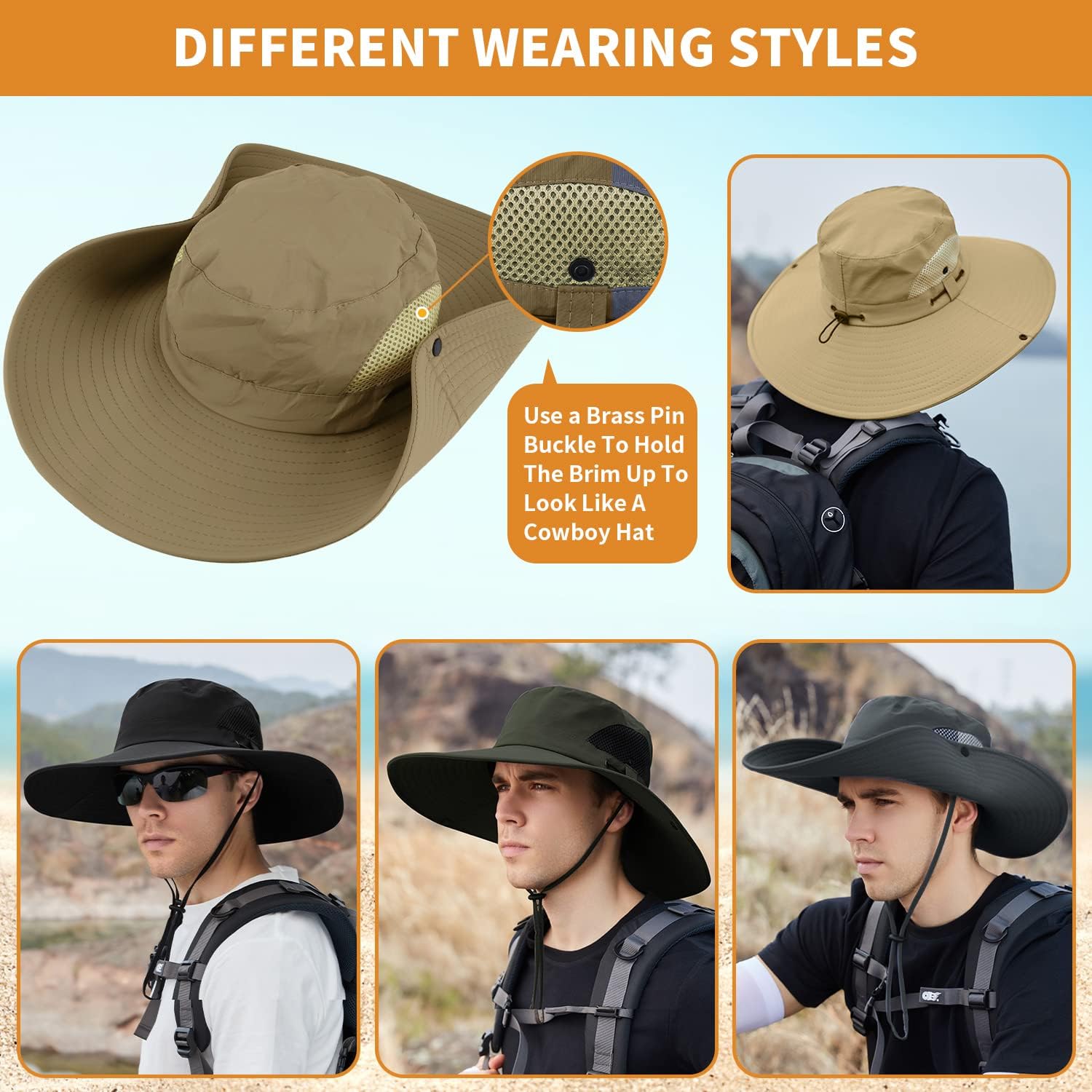 【XXL Oversize &Wide Brim】 Sun Hats for Men【UPF 50+ & Waterproof】 Fishing-Hat Boonie Bucket for Hiking Safari Beach Garden - Image 5