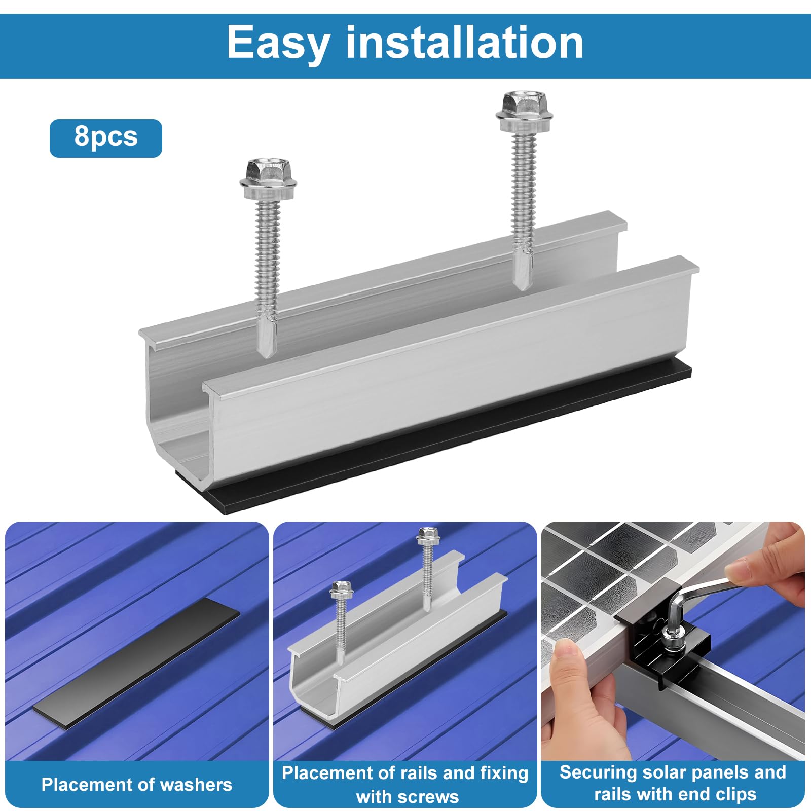 EXLECO Kit de montage pour toit plat 8 x 12 cm Support de panneau solaire Ensemble de montage pour mini-centrale électrique de balcon Support de module photovoltaïque Rail de montage pour toit plat