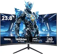Monitor Curvo 23.8 Polegadas 100Hz com Painel VA,Curvo R1500, Resolução Full HD 1920x1080, AMD FreeSync, Conectores HDMI e VGA, Suporte VESA - Ideal para Jogos, Trabalho e Uso como Monitor PC