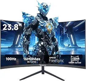 Monitor Curvo 23.8 Polegadas 100Hz com Painel VA,Curvo R1500, Resolução Full HD 1920x1080, AMD FreeSync, Conectores HDMI e VGA, Suporte VESA - Ideal para Jogos, Trabalho e Uso como Monitor PC
