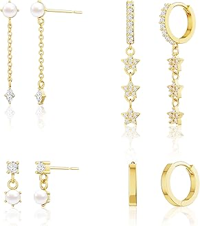 Moodear Gold Hoop Earrings for Women No Tarnish - Dainty Pearl Drop Dangle Huggie Hoops Trendy Earring Sets for Multiple Piercing Hypoallergenic Jewelry Gift