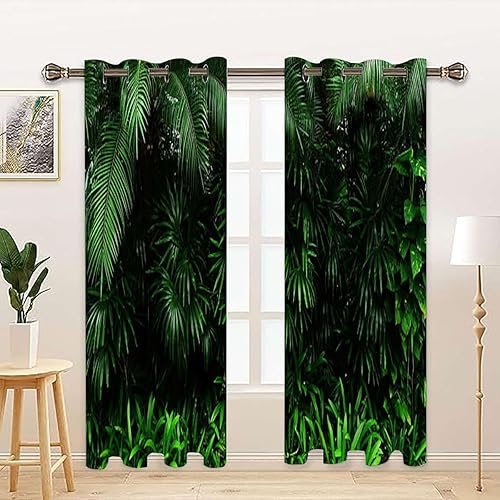 Miniatura 7 de MizuH Bamboo Thermal Insulated Grommet Blackout Window Curtain Panels Bamboo Leaf Fresh Purity Tranquil Art 2 Panels 28W x 39L lnch Green White