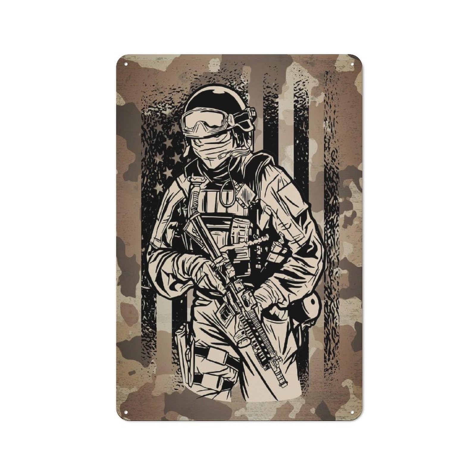 Junmoney Style-5-1 Usa Flag And Soldier Cammo Vintage Metal Sign 30X20cm For Hobby Room Or Studio, Housewarming Present For People Styling Hobby Room And Studio