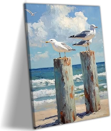 Miniatura 12 de 2 lienzos enmarcados para pared, impresiones artísticas de gaviotas volando sobre olas del océano, póster de pintura náutica costera, galería, para